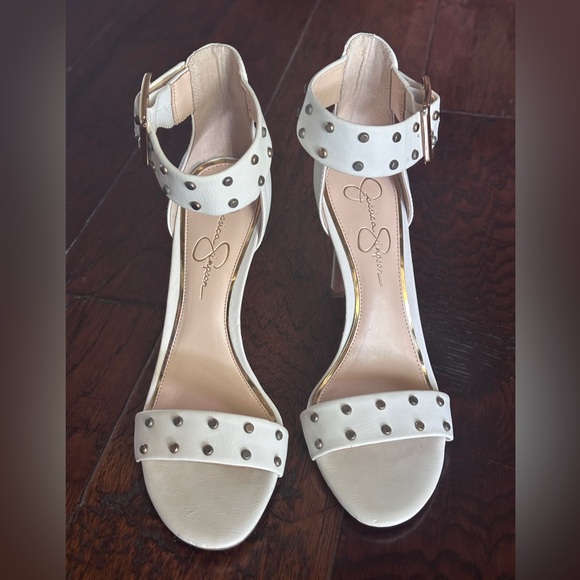 Jessica Simpson Elonna 2 Powder Ankle Strap Studded Sandal Heel• Size 9.5 - Picture 1 of 13